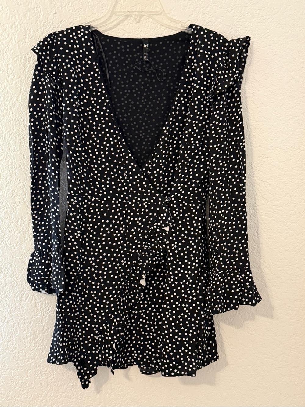 Zara TRF Women S Black White Polka Dot Ruffle Wrap Romper Long Sleeve